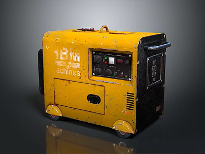 Yellow 12V ACTIVES Portable Power Generator With Mobile Wheels Design 3d model