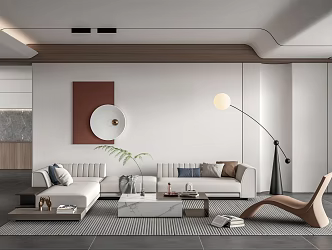 Modern living room sofa coffee table combination multi-person corner sofa leisure chair floor lamp 3d model