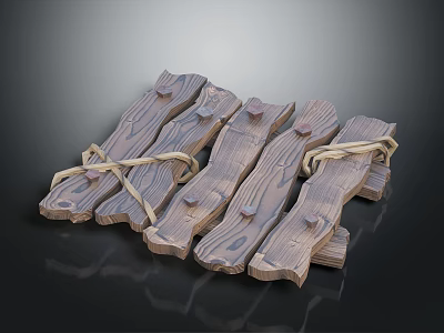 Wooden Structural Components Tied With Natural Rope And Stacked Neatly 3d model