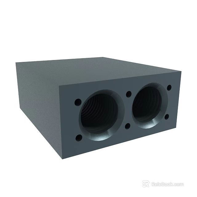 Gray Rectangular Mechanical Block With Two Large Circular Holes And Small Mounting Holes 3d model 