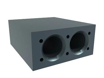 Gray Rectangular Mechanical Block With Two Large Circular Holes And Small Mounting Holes 3d model
