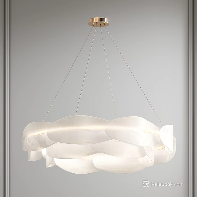 Modern Cloud Shaped Chandelier With Layered White Acrylic Shades And Soft LED Lighting 3d model 