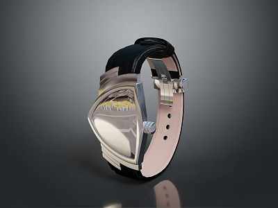 Elegant Modern Watch With Black Leather Strap Silver Case And Transparent Dial 3d model