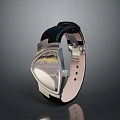 Elegant Modern Watch With Black Leather Strap Silver Case And Transparent Dial 3d model
