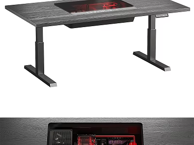 Functional Gaming Desk With Wooden Surface Black Metal Legs And Red LED Lighting 3d model