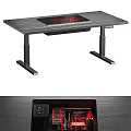 Functional Gaming Desk With Wooden Surface Black Metal Legs And Red LED Lighting