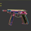 Vibrant Pink And Blue CPX Pistol Featuring Stylish Design And Paw Print Grip