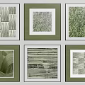Modern Abstract Paintings Green Framed Six Piece Set With Geometric Patterns Textured Lines 3d model
