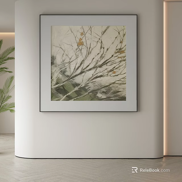 Abstract Painting With Branches And Leaves In Soft Tones For Modern Interior Wall Decor 3d model 