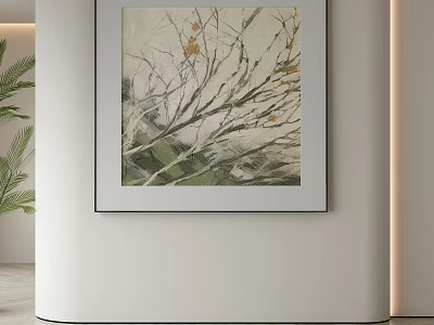 Abstract Painting With Branches And Leaves In Soft Tones For Modern Interior Wall Decor 3d model
