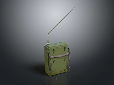 Vintage Military Radio Communication Device with Long Antenna Green Metal Case and Carry Straps 3d model