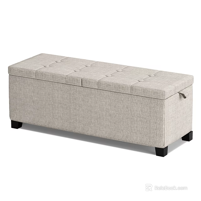 Elegant Light Gray Fabric Single Chair With Tufted Storage Lid And Black Legs 3d model 