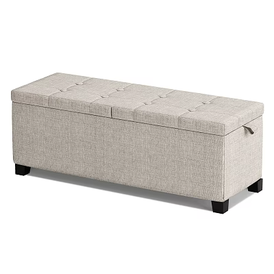 Elegant Light Gray Fabric Single Chair With Tufted Storage Lid And Black Legs 3d model