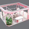 Pink Beauty Salon Kiosk With Green Plants Counter And Display Shelves