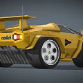 Yellow Low Poly Style Sports Car With Large Wheels And Rear Spoiler