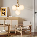 Gold Frame Spherical Lampshade Chandelier In Cozy Living Room Wooden Furniture Warm Home