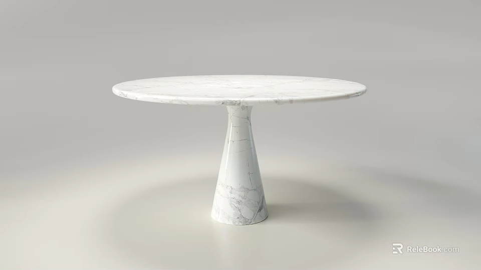 Modern White Marble Round Table With Conical Pedestal And Smooth Circular Top 3d model 