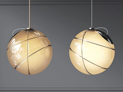Modern Spherical Pendant Lights with Cream Colored Shades and Black Lines Design 3d model