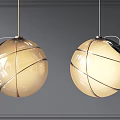 Modern Spherical Pendant Lights with Cream Colored Shades and Black Lines Design
