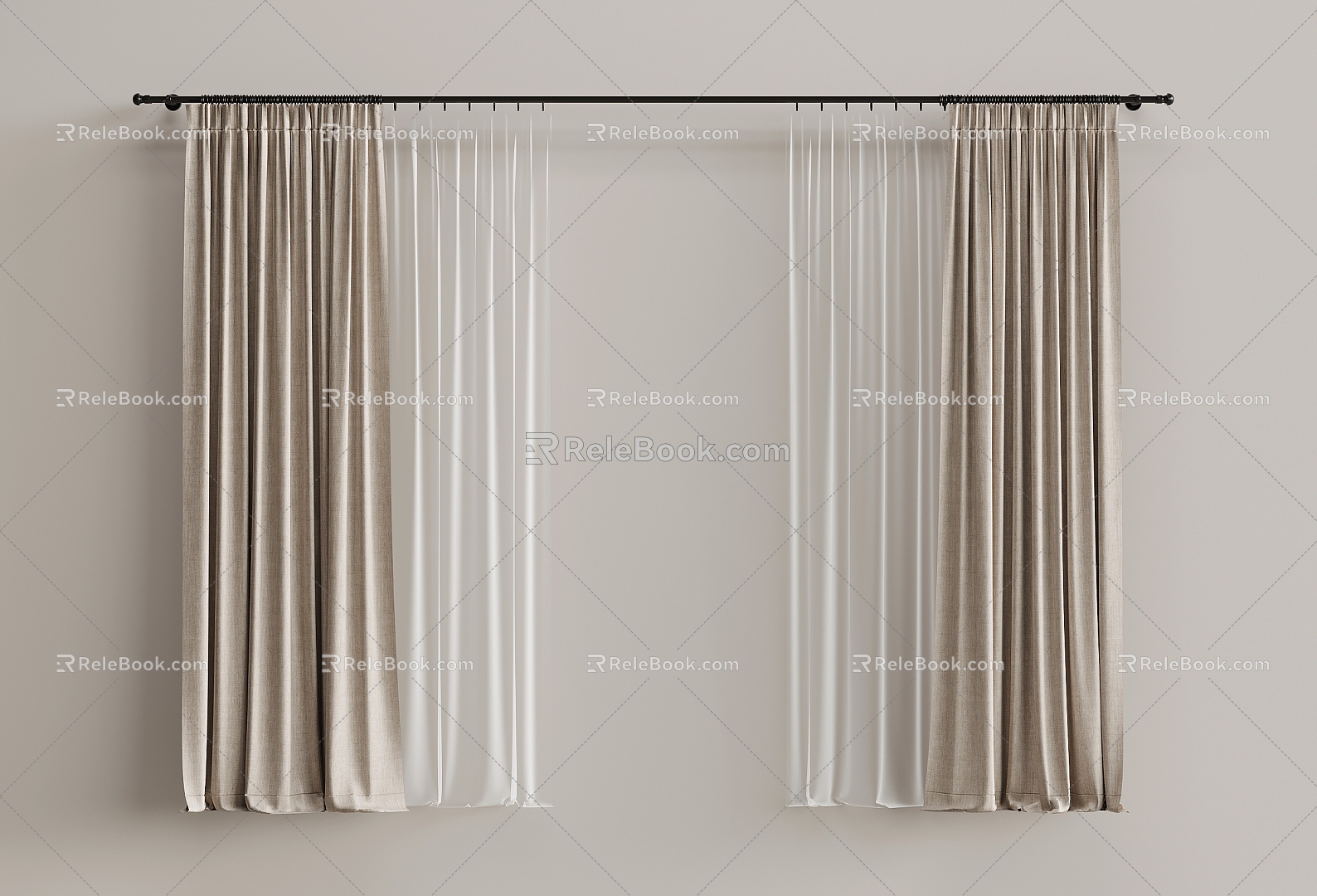 Curtain Cloth Curtain Gauze Curtain Roman Rod 3d model