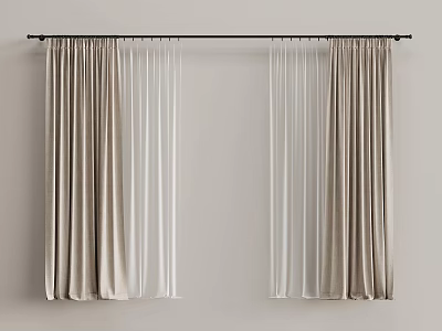Modern Elegant Curtain Design With Beige Velvet Drapes And White Sheer Panels On Rod 3d model