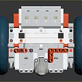 White Mechanical Robot With Blue Large Wheels Orange Red Details And Body Structure