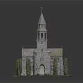 Detailed Church Model With Tall Spire Tower Arched Windows Stone Exterior And Lawn Base