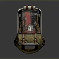 Mechanical Backpack With Red Panel Metal Frame And Leather Straps