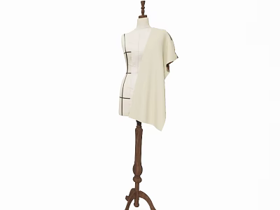 Cream Colored Garment On Wooden Dress Form With Black Tailoring Lines 3d model