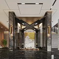 Modern Hotel Lobby With Receptionist Stylish Desk Glass Walls And Marble Floor
