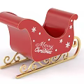 Red Christmas Sleigh With White Snowflakes And Merry Christmas Text And Golden Decorations