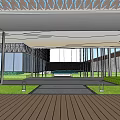 Modern Sales Office Building With Large Glass Windows Open Entrance And Greenery Surroundings