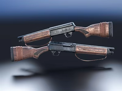 Vintage Shotguns Featuring Wooden Stocks And Metal Components In High Definition Side By Side 3d model