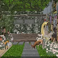 Rustic Restaurant Interior With Wooden Columns Green Plants Chandeliers And Dining Chairs