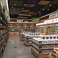 Modern Supermarket Department Store Featuring Open Shelves Organized Product Displays and Bright Lighting