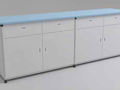School Storage Cabinet With Blue Countertop White Doors And Drawers 3d model