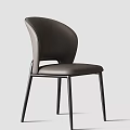 Modern Orange Leather Dining Chair with Curved Back and Black Metal Legs