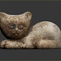 Ceramic Cat Figurine in Lying Position with Cracked Texture on Dark Background 3d model