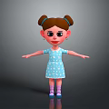 Cute Doll With Pigtails Blue Star Dress Pink Striped Socks And Earrings Arms Outstretched