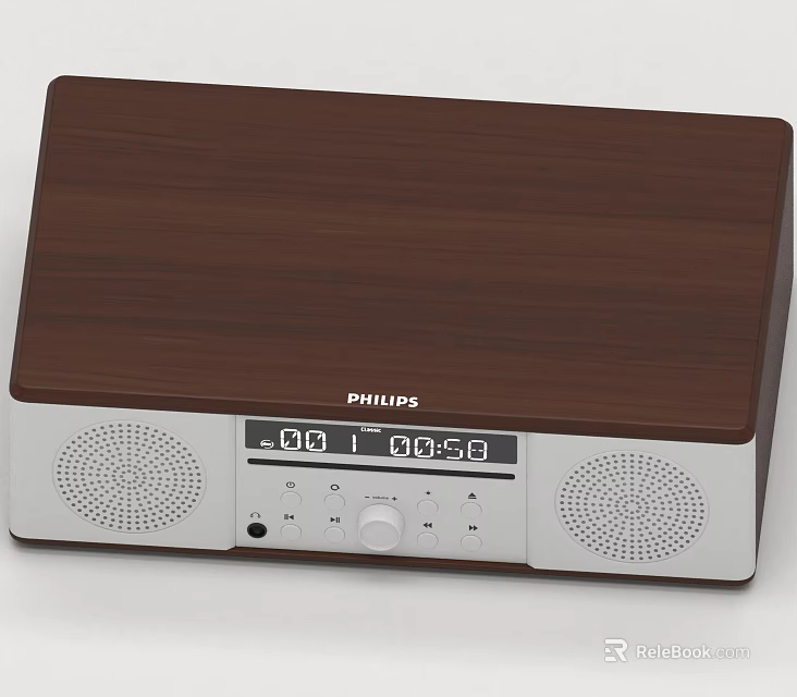 Philips Wooden Top Speaker With Silver Grilles And Digital Time 3d model 