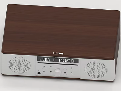 Philips Wooden Top Speaker With Silver Grilles And Digital Time 3d model