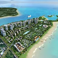 Aerial Planning of Coastal Development Featuring High Rise Buildings Beach Green Spaces and Waterfront
