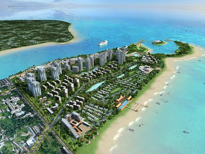 Modern Aerial View Aerial View of Seaside Buildings and Beach 3d model