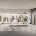 Modern Clothing Store Interior With Clothing Racks Various Dresses Shirts And Green Plant
