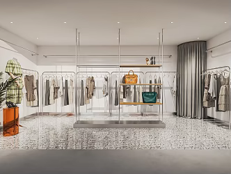 Modern Clothing Store Clothing Shelf Booth Cashier Shaped Showcase Clothes Fitting Mirror Nakajima Booth 3d model