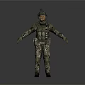 Military Game Character In Camouflage Uniform With Tactical Gear And Helmet