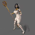 Mummy Style Game Movie Character With White Bandages Golden Winged Scepter And Black Hair