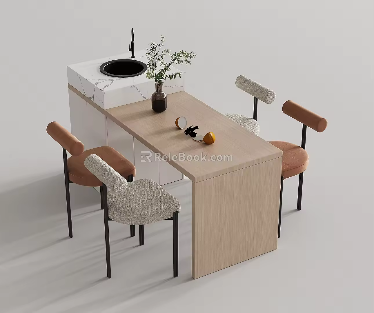 Custom Log Nakajima Table and Chair Bar Table Water Basin Vase 3d model