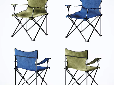 Green And Blue Folding Leisure Chairs With Canvas Seats And Metal Frames 3d model