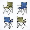 Green And Blue Folding Leisure Chairs With Canvas Seats And Metal Frames